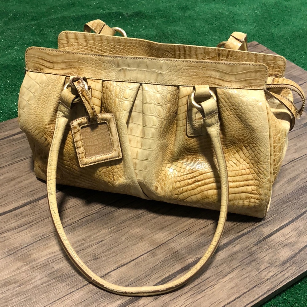Brahmin tan crocodile skin purse